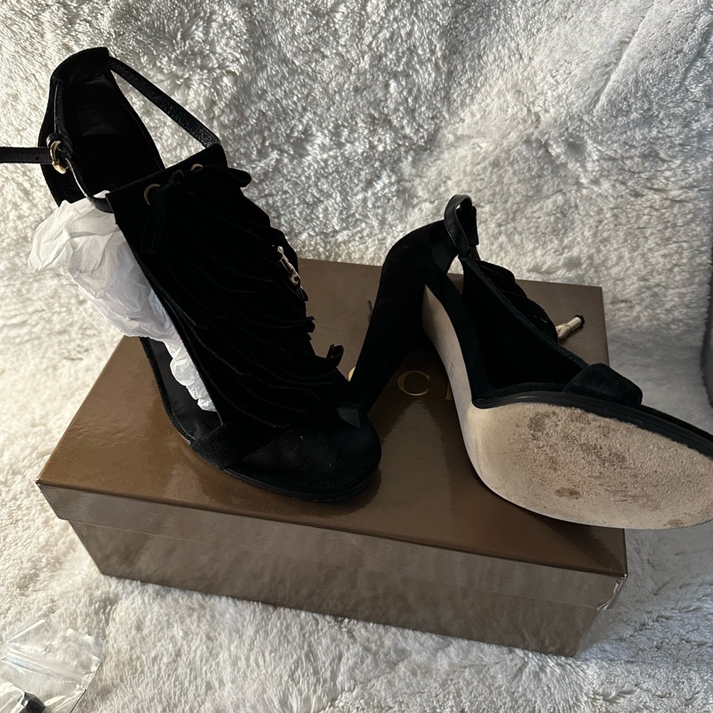 Black suede Gucci sandal
